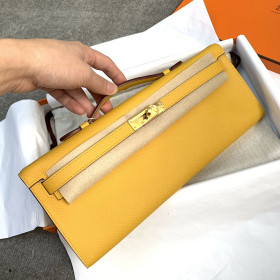 Hermes Kelly Cut 31 Epsom Rouge Casaque (Q5) Palladium Hardware Yellow