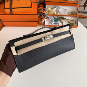 Hermes Kelly Cut 31 Epsom Blue Saphir (73) Gold Hardware Dark Brown