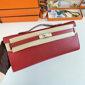 Hermes Kelly Cut 31 Epsom Etoupe (18) Gold Hardware Red