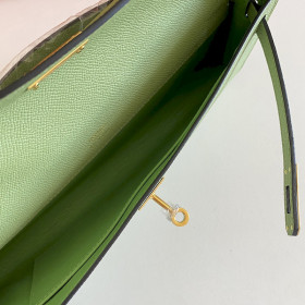 Hermes Kelly Cut 31 Epsom Etoupe (18) Palladium Hardware Green