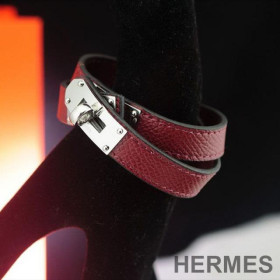 Hermes Kelly Double Tour Bracelet Epsom Calfskin Burgundy Red
