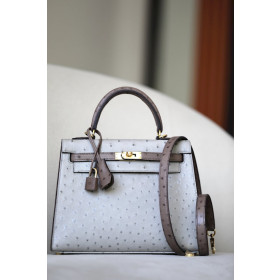 Hermes Kelly 25 Epsom Rose Lipstick (U5) Palladium Hardware Pearl Grey