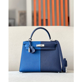 Hermes Kelly 25 Epsom Celeste (7N) Gold Hardware Dark Blue