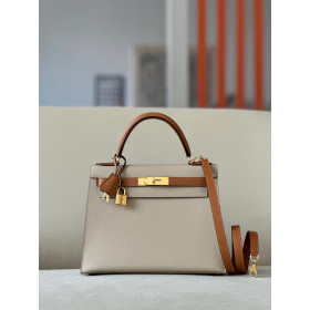Hermes Kelly 25 Togo Etain (8F) Palladium Hardware Beige