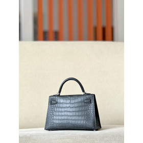 Hermes Herm&Atilde;&uml;s Birkin 20 Faubourg Sellier Beton Matte Alligator Palladium Hardware Dark Grey