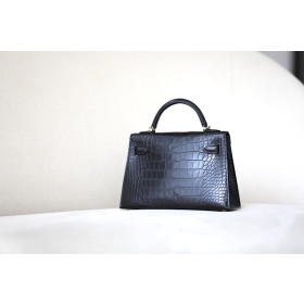 Hermes Kelly Mini Alligator Beton (8L) Palladium Hardware Black