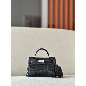 Hermes Kelly Mini Alligator Black Encre (M3) Palladium Hardware