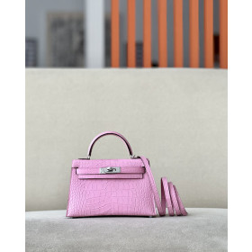 Hermes Kelly Mini Alligator Pink Jean (75) Palladium Hardware
