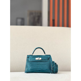 Hermes Kelly Mini Alligator Chai (0M) Gold Hardware Peacock Blue
