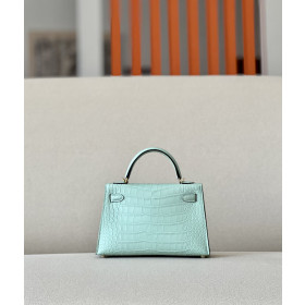 Hermes Kelly Mini Alligator Gold (37) Palladium Hardware Mint Green