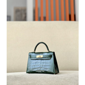 Hermes Kelly Mini Alligator Jaune Amber (9D) Gold Hardware Dark Green