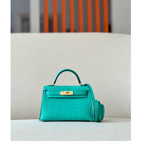 Hermes Kelly Mini Alligator Mimosa (M9) Palladium Hardware Green