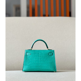Hermes Kelly Mini Alligator Mimosa (M9) Palladium Hardware Green