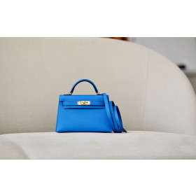 Hermes Kelly Mini Alligator Nior (89) Palladium Hardware Blue