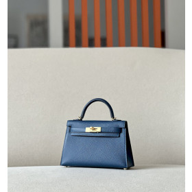 Hermes Kelly Mini Alligator Vert Dfau (6U) Gold Hardware Dark Blue
