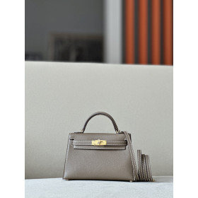 Hermes Kelly Mini Alligator Mimosa (M9) Palladium Hardware Dark Beige