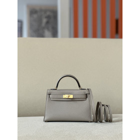 Hermes Kelly Mini Alligator Rose Sakura (3Q) Palladium Hardware Grey