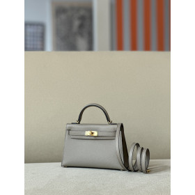 Hermes Kelly Mini Alligator Rose Sakura (3Q) Palladium Hardware Grey