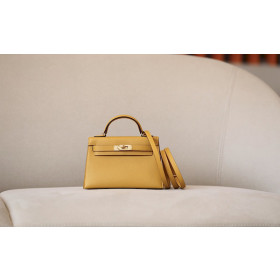 Hermes Kelly Mini Alligator Vert Fonce (67) Palladium Hardware Yellow