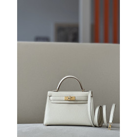 Hermes Kelly Mini Epsom White Brume (T0) Gold Hardware