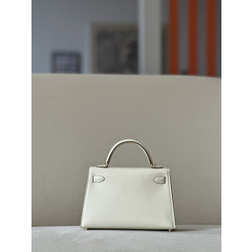 Hermes Kelly Mini Epsom White Brume (T0) Gold Hardware