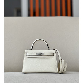 Hermes Kelly Mini Epsom Bougainviuier (A5) Palladium Hardware White
