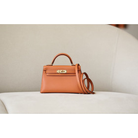 Hermes Kelly Mini Epsom Chai (0M) Gold Hardware Orange