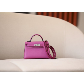 Hermes Kelly Mini Epsom (S4) Palladium Hardware Rose Pink