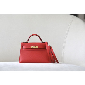 Hermes Kelly Mini Epsom Gold (37) Palladium Hardware Red
