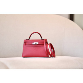 Hermes Kelly Mini Epsom Etoupe (18) Palladium Hardware Red