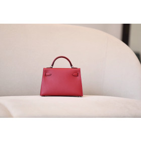 Hermes Kelly Mini Epsom Etoupe (18) Palladium Hardware Red