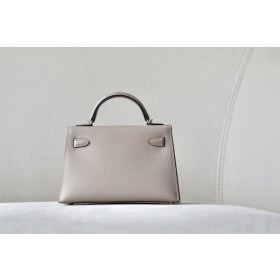 Hermes Kelly Mini Epsom Gris Asphalte (M8) Palladium Hardware Dark Beige