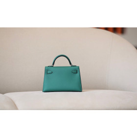 Hermes Kelly Mini Epsom Gris Meyer (0L) Gold Hardware Green