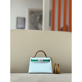 Hermes Kelly Mini Epsom New Bleu Jean (D2) Palladium Hardware Light Blue