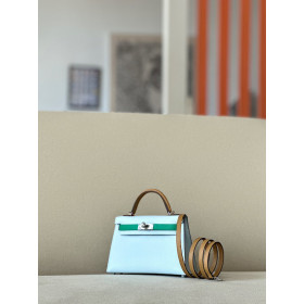 Hermes Kelly Mini Epsom New Bleu Jean (D2) Palladium Hardware Light Blue