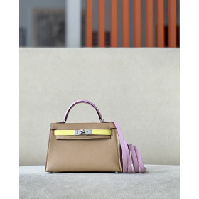 Hermes Kelly Mini Epsom Jaune Amber (9D) Gold Hardware Dark Beige