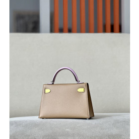Hermes Kelly Mini Epsom Jaune Amber (9D) Gold Hardware Dark Beige