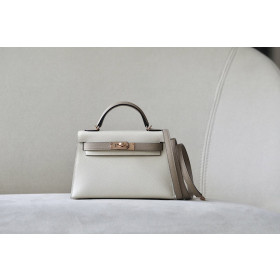 Hermes Kelly Mini Epsom Nior (89) Gold Hardware White