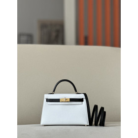 Hermes Kelly Mini Epsom Sesame (2S) Palladium Hardware White