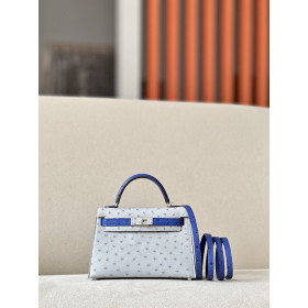 Hermes Jypsiere Mini Evercolor Gold(37) Gold Hardware Gris Perle and Blue Electrique