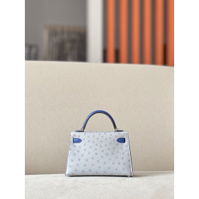 Hermes Jypsiere Mini Evercolor Gold(37) Gold Hardware Gris Perle and Blue Electrique