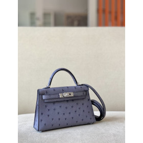 Hermes Kelly Mini HSS Epsom Craie(10) And Trench(S2)Rose Gold Hardware Pearl Blue