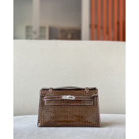 Hermes Kelly Mini Lizard Ardoise (85) Palladium Hardware Brown