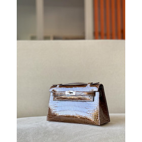 Hermes Kelly Mini Lizard Ardoise (85) Palladium Hardware Brown
