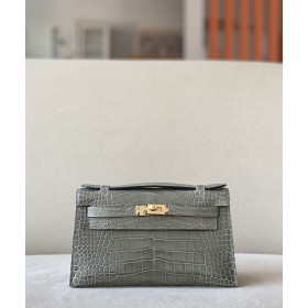 Hermes Kelly Mini Ostrich Grey Glacier (8U) Gold Hardware