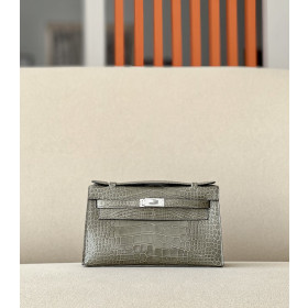 Hermes Kelly Mini Ostrich Deep Blue (S4) Gold Hardware Grey