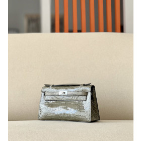 Hermes Kelly Mini Ostrich Deep Blue (S4) Gold Hardware Grey