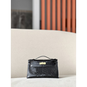 Hermes Kelly Mini Ostrich Gris Agate (82) Palladium Hardware Black
