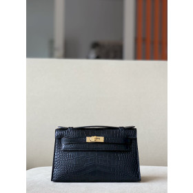 Hermes Kelly Mini Ostrich Jaune Amber (9D) Hardware Black