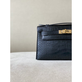 Hermes Kelly Mini Ostrich Jaune Amber (9D) Hardware Black